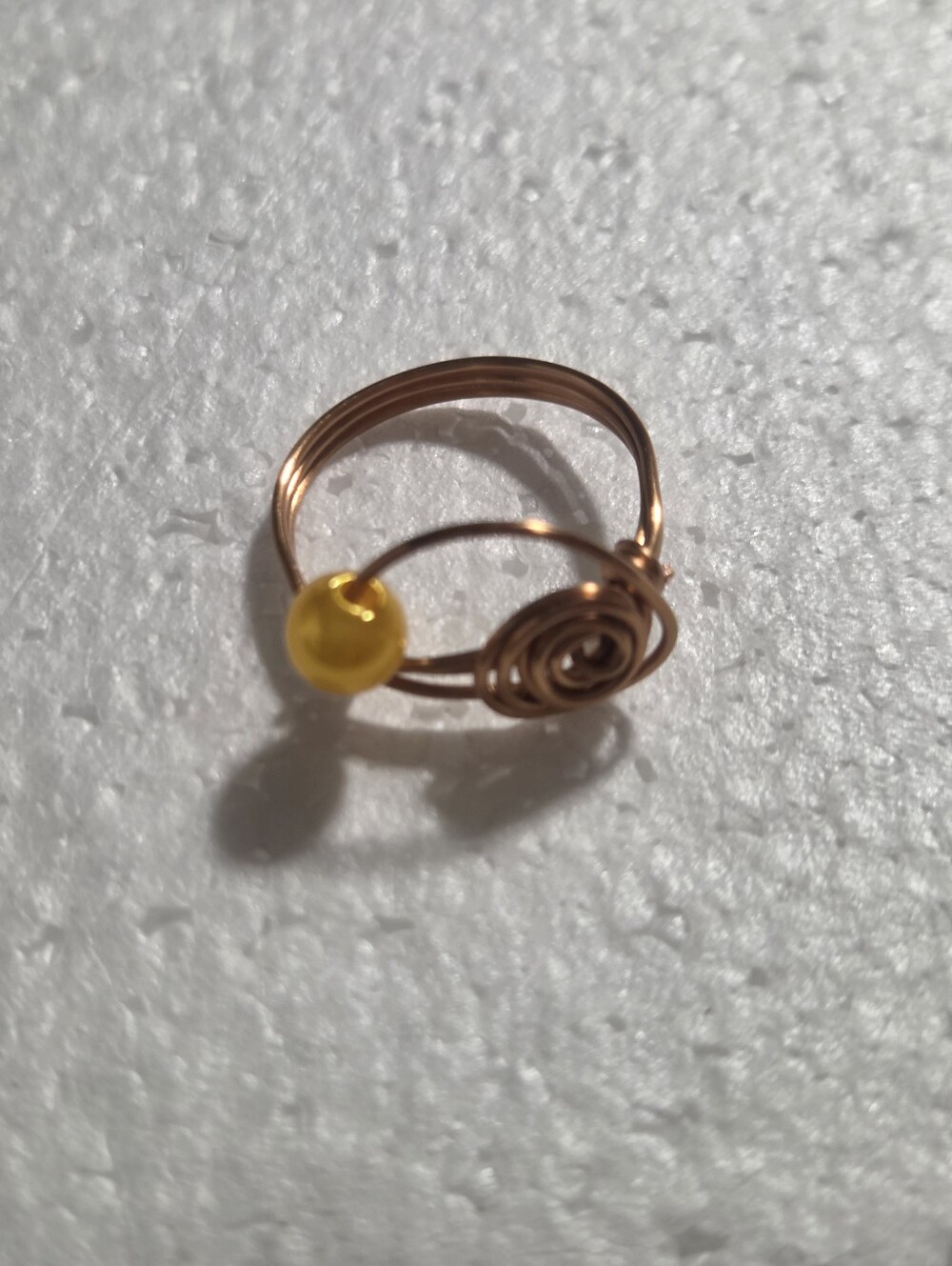 Handcrafted Copper Wire Fidget Ring with Faux Orange Pearl